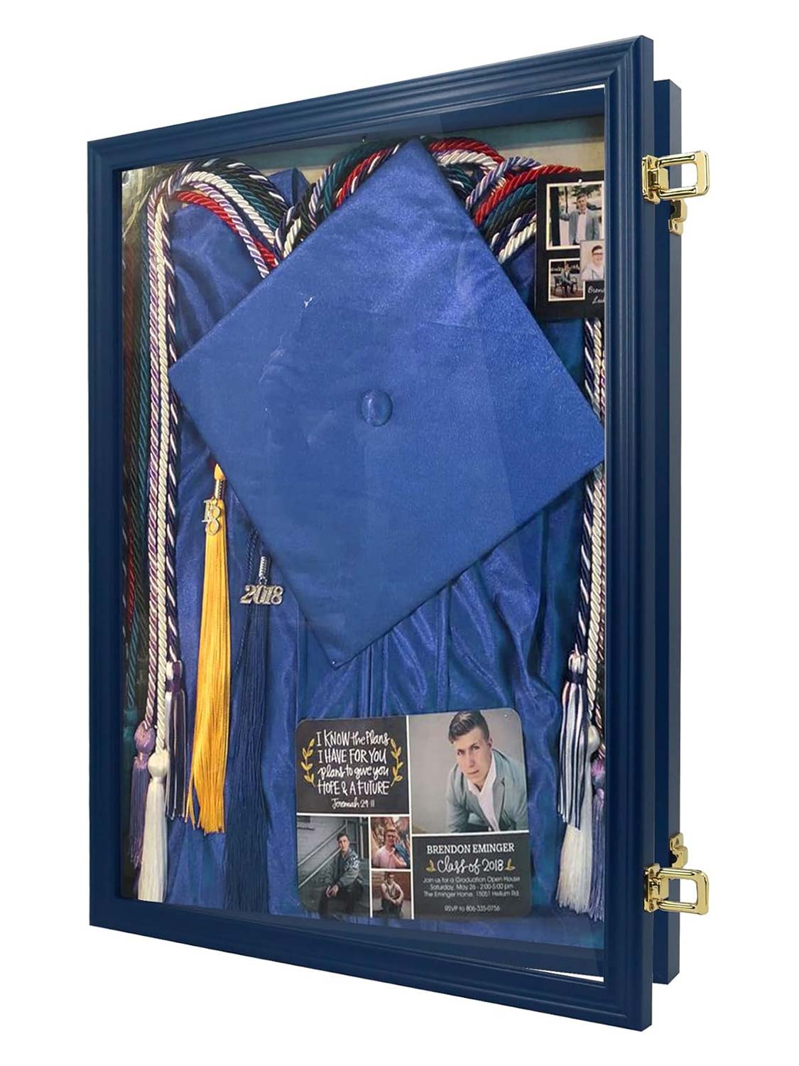 17.7*23.6 Graduation Shadow Box Frame for Cap Gown Diploma Stole Cords with Stick Pins & Hanging Hardware - 4 Colors Available