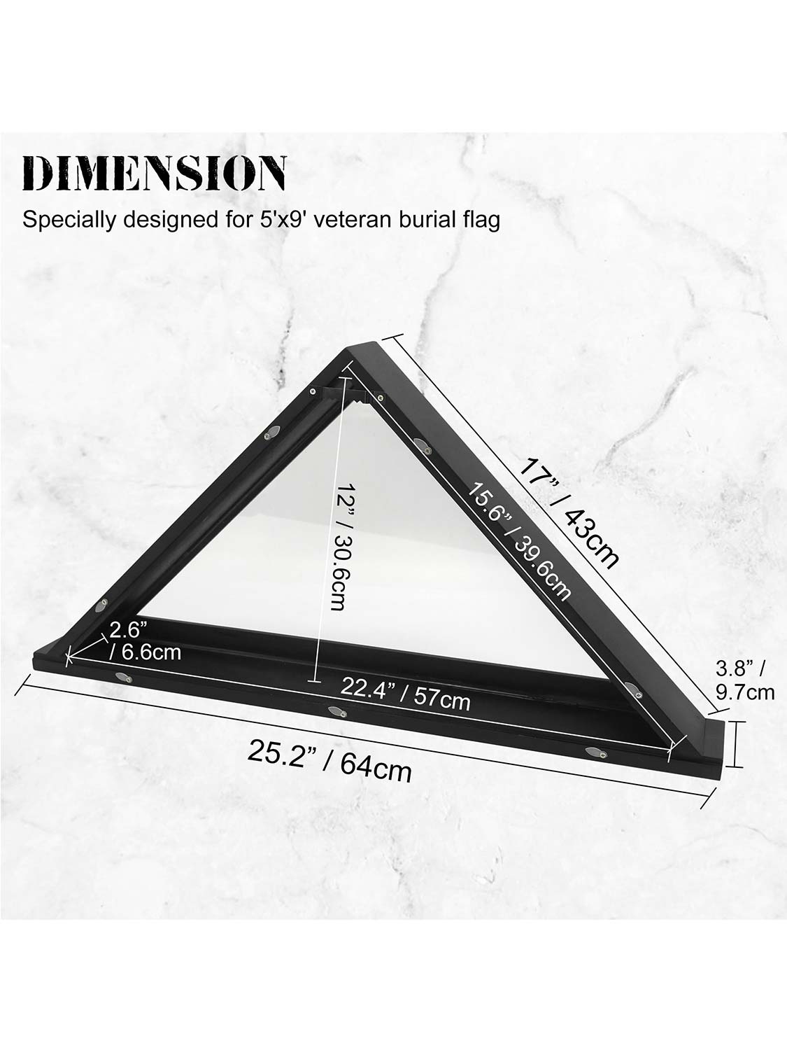 Solid Wood Wall Mounted Triangle Flag for 5*9.5 American Veteran Burial Flag - 3 Colors Available