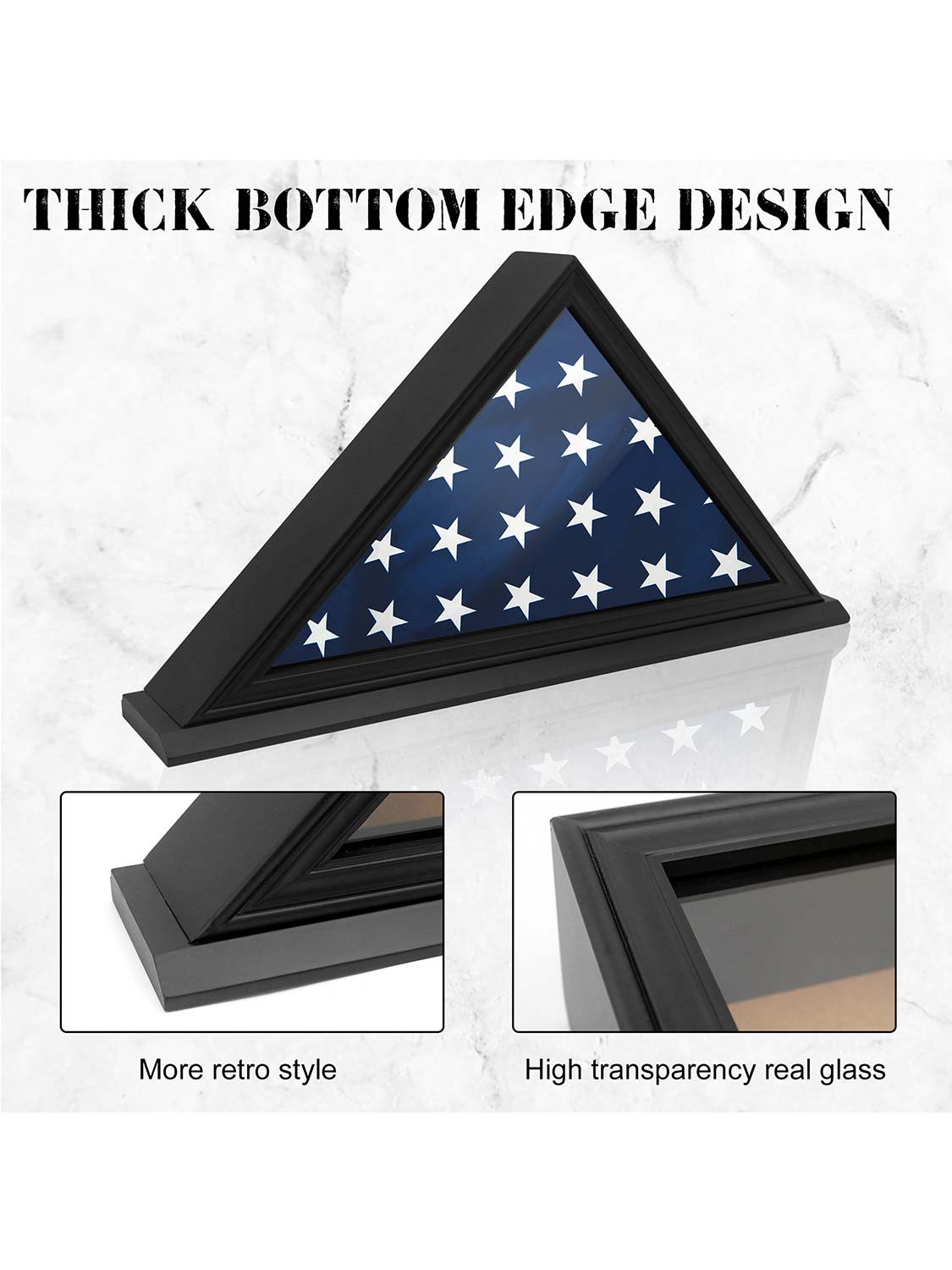 Solid Wood Wall Mounted Triangle Flag for 5*9.5 American Veteran Burial Flag - 3 Colors Available