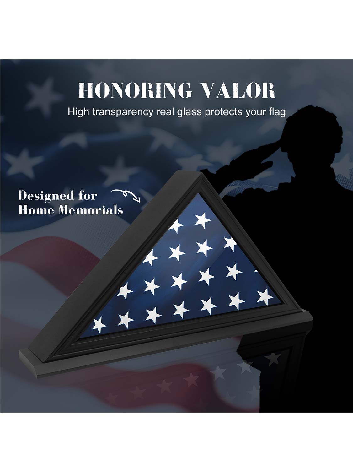 Solid Wood Wall Mounted Triangle Flag for 5*9.5 American Veteran Burial Flag - 3 Colors Available