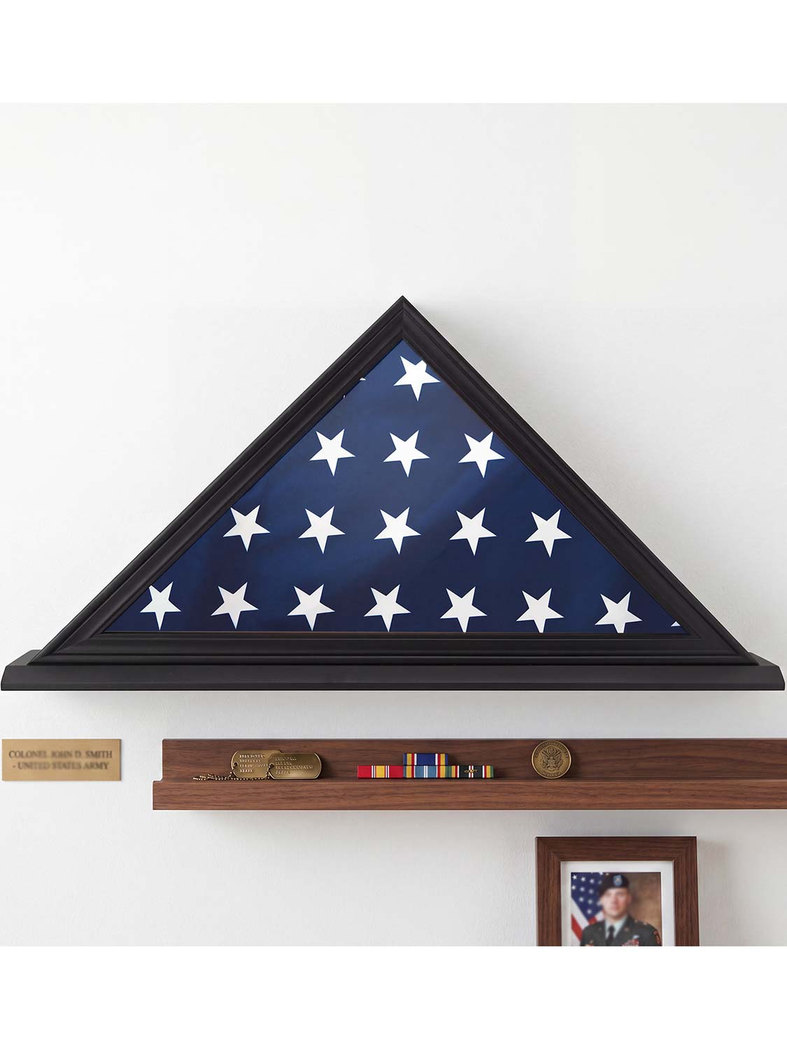 Solid Wood Wall Mounted Triangle Flag for 5*9.5 American Veteran Burial Flag - 3 Colors Available