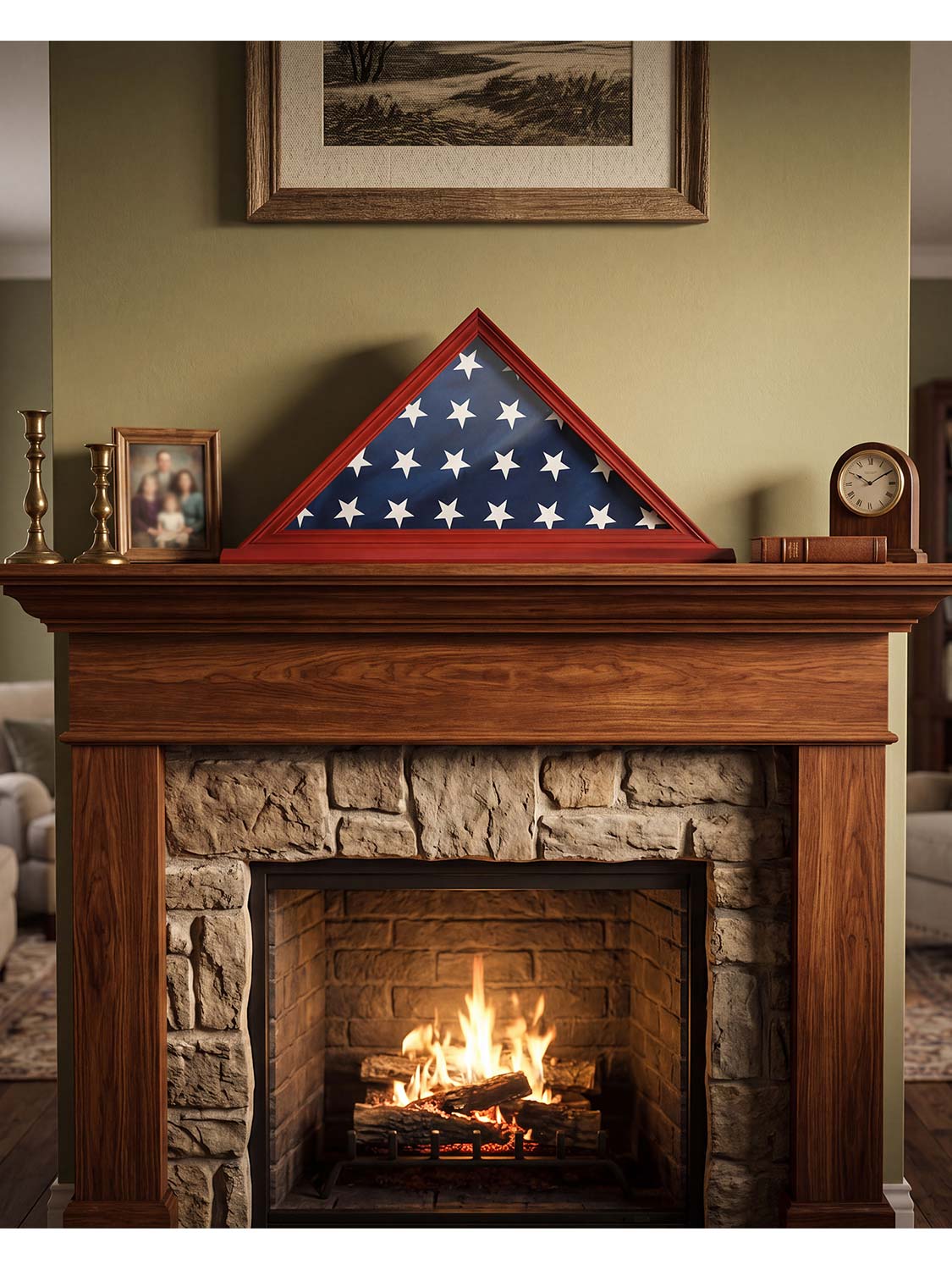Solid Wood Wall Mounted Triangle Flag for 5*9.5 American Veteran Burial Flag - 3 Colors Available