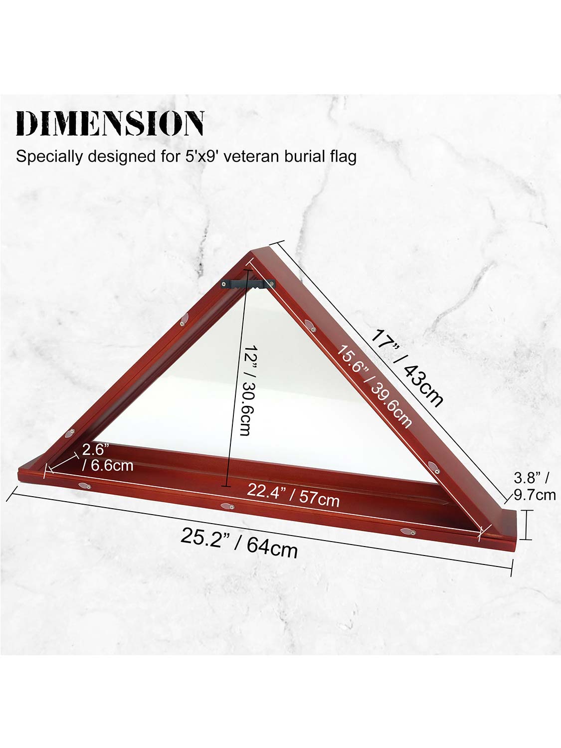 Solid Wood Wall Mounted Triangle Flag for 5*9.5 American Veteran Burial Flag - 3 Colors Available