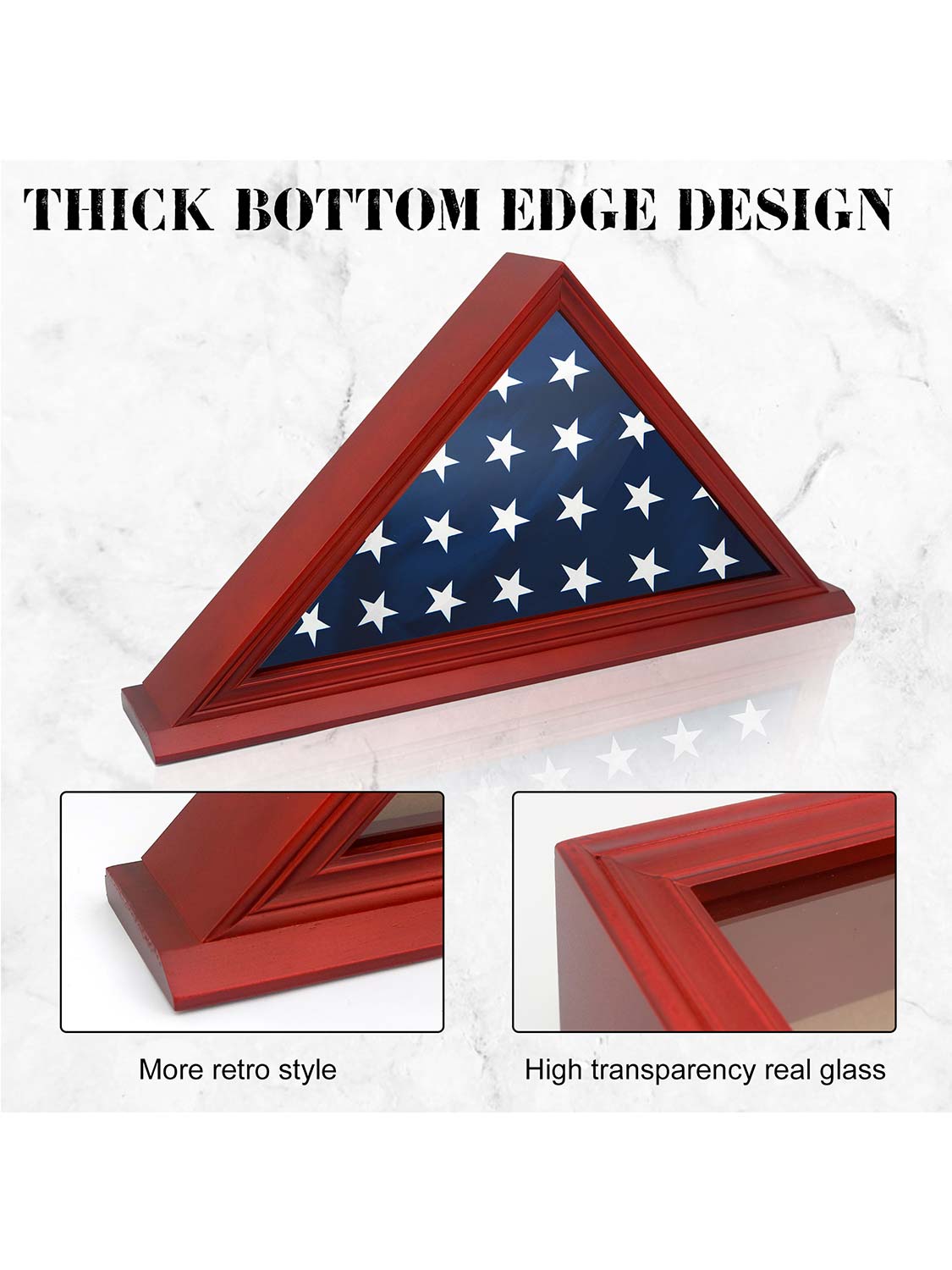 Solid Wood Wall Mounted Triangle Flag for 5*9.5 American Veteran Burial Flag - 3 Colors Available