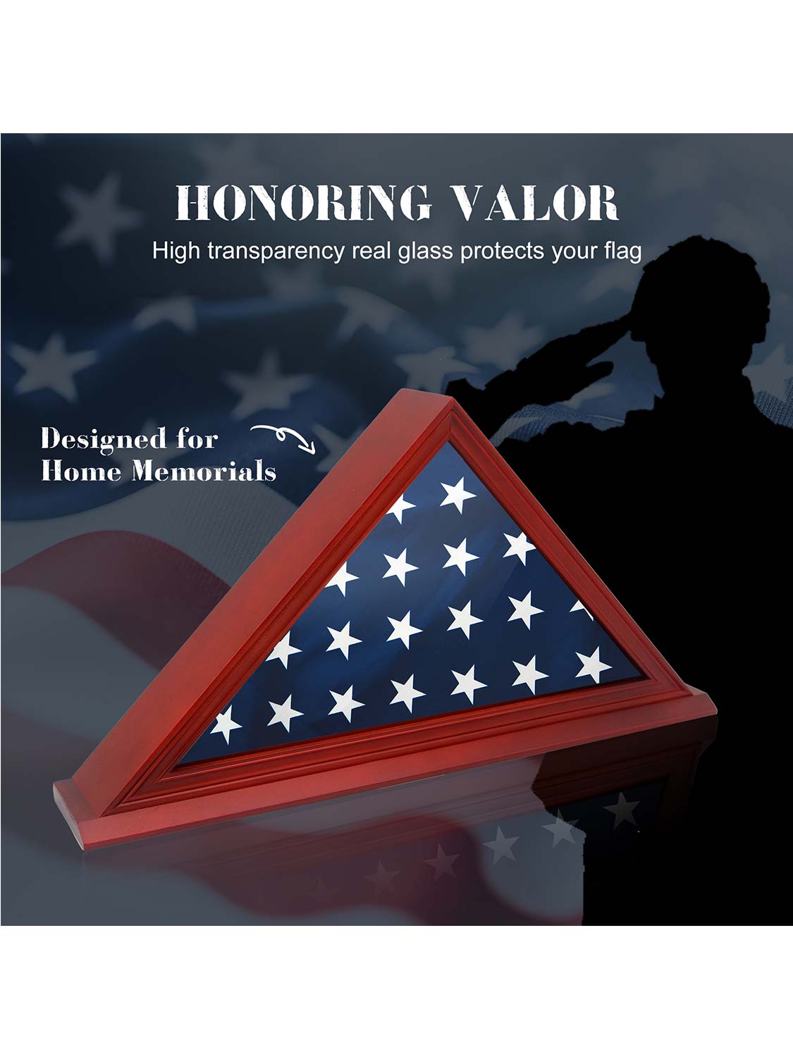 Solid Wood Wall Mounted Triangle Flag for 5*9.5 American Veteran Burial Flag - 3 Colors Available