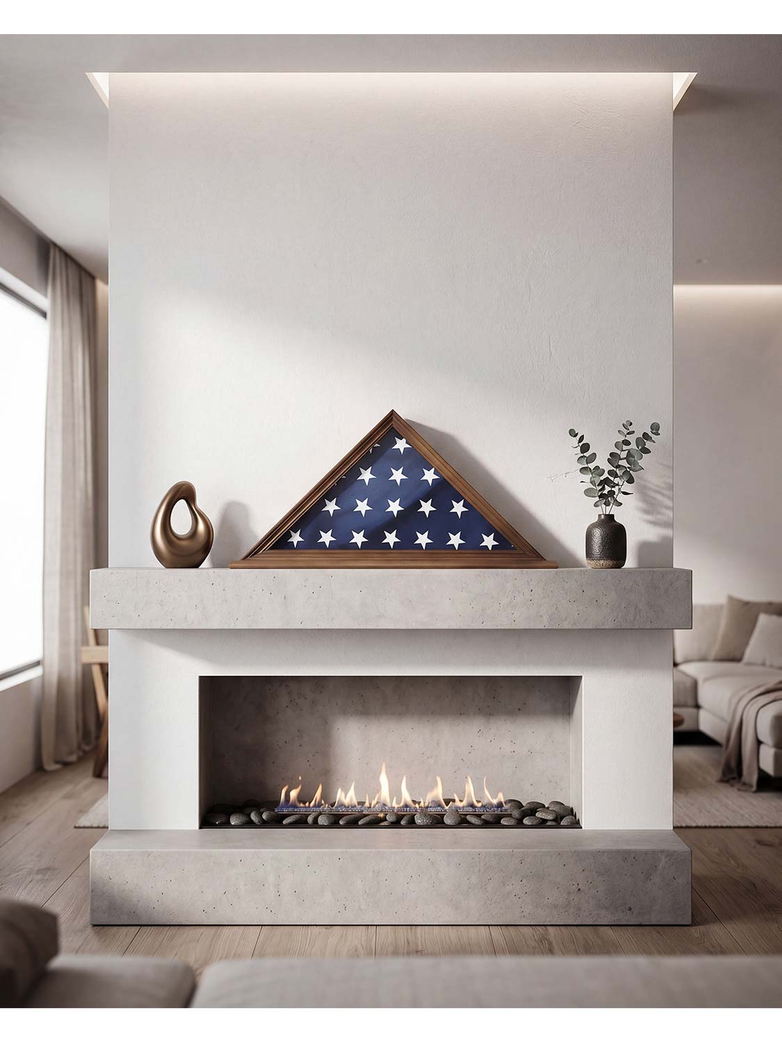 Solid Wood Wall Mounted Triangle Flag for 5*9.5 American Veteran Burial Flag - 3 Colors Available