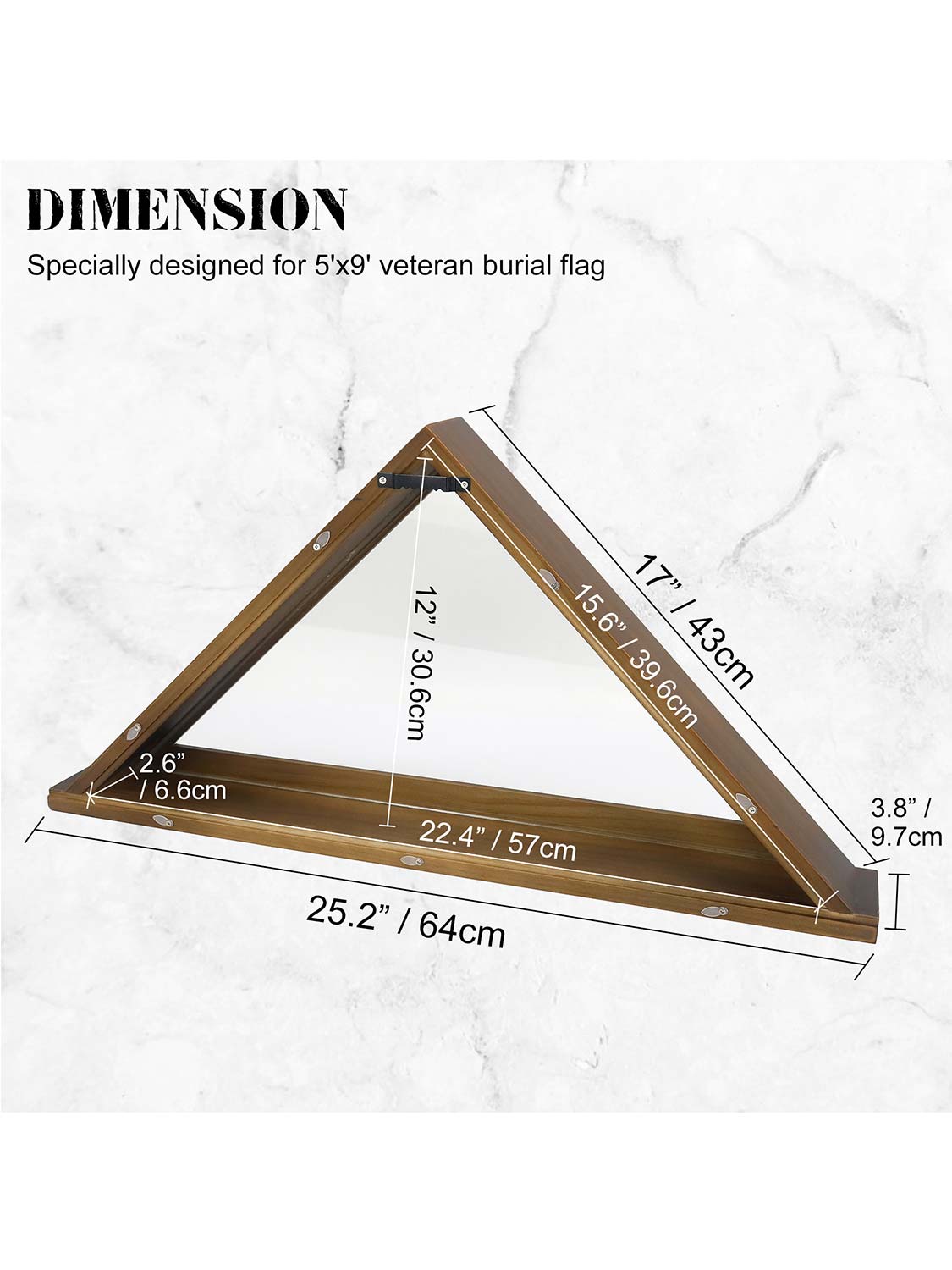 Solid Wood Wall Mounted Triangle Flag for 5*9.5 American Veteran Burial Flag - 3 Colors Available