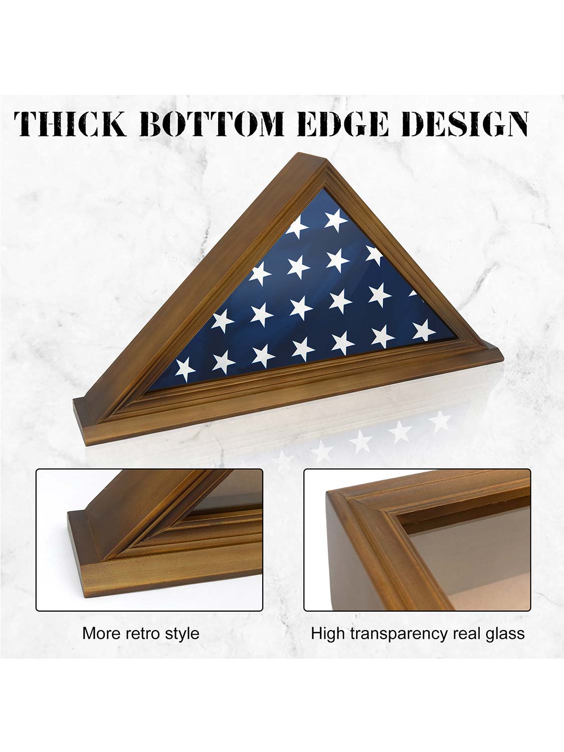 Solid Wood Wall Mounted Triangle Flag for 5*9.5 American Veteran Burial Flag - 3 Colors Available