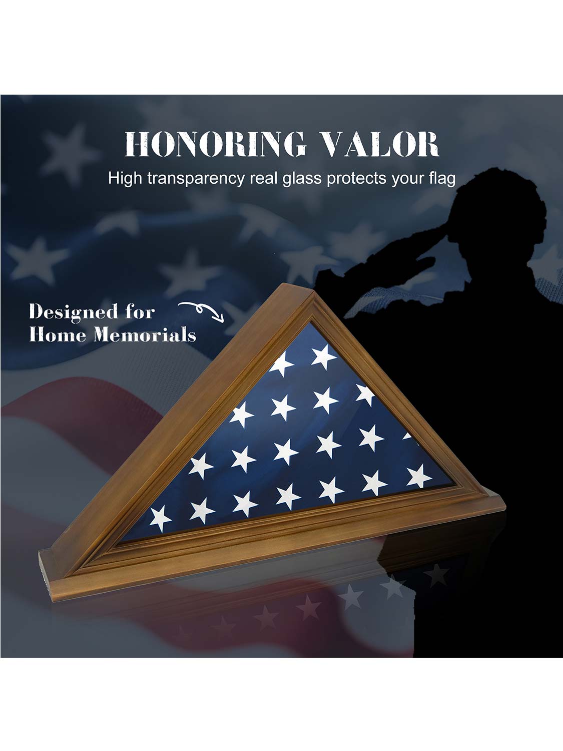 Solid Wood Wall Mounted Triangle Flag for 5*9.5 American Veteran Burial Flag - 3 Colors Available
