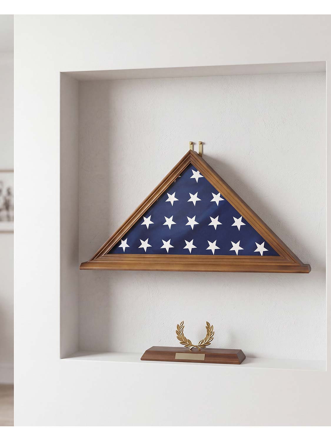 Solid Wood Wall Mounted Triangle Flag for 5*9.5 American Veteran Burial Flag - 3 Colors Available
