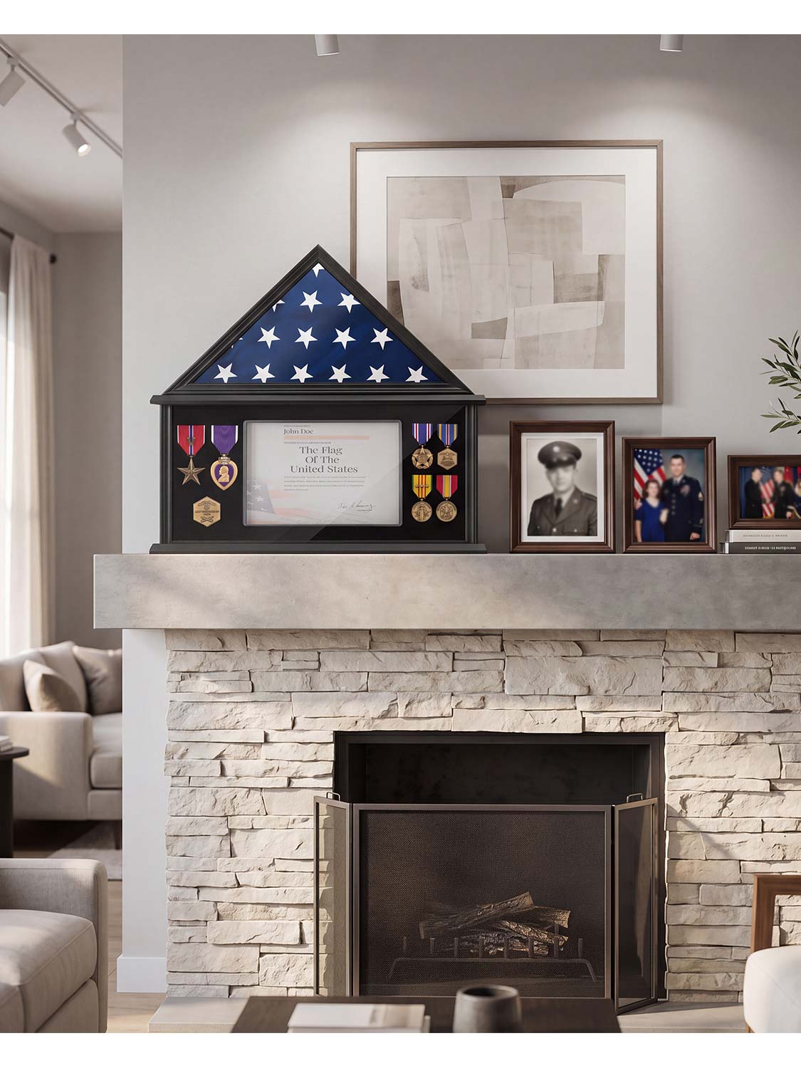 Solid Wood Burial Flag Shadow Box for 5*9.5 American Veteran Burial Flag with Certificate Holder - 3 Colors Available