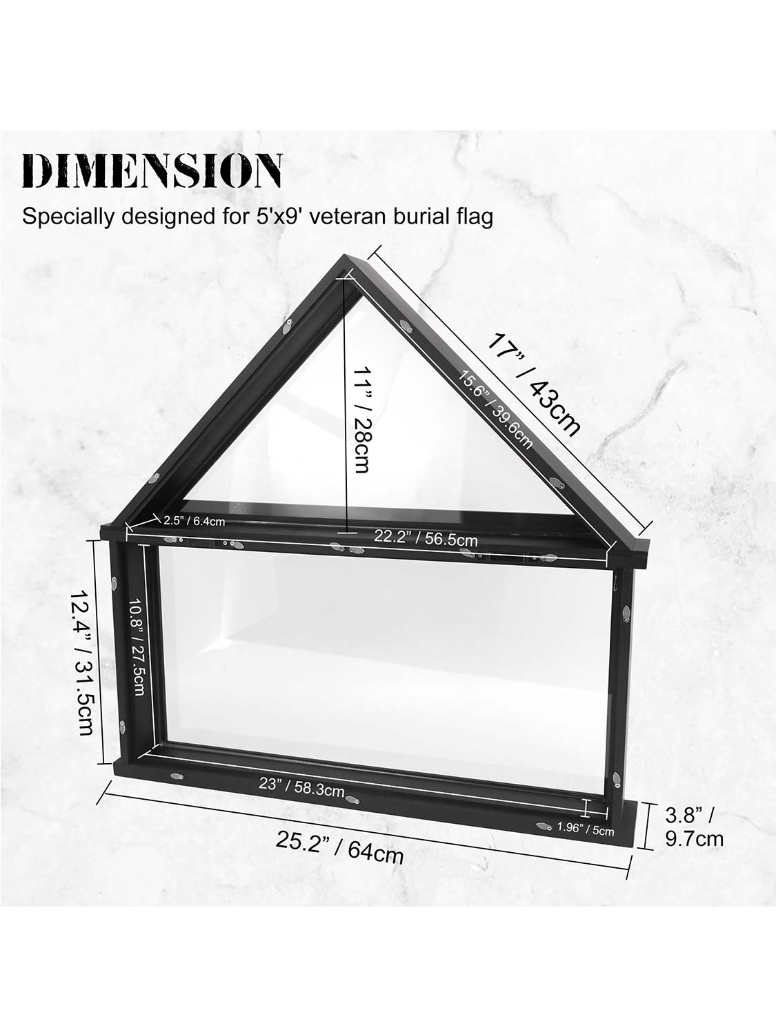 Solid Wood Burial Flag Shadow Box for 5*9.5 American Veteran Burial Flag with Certificate Holder - 3 Colors Available