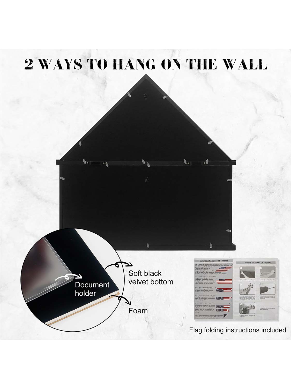 Solid Wood Burial Flag Shadow Box for 5*9.5 American Veteran Burial Flag with Certificate Holder - 3 Colors Available