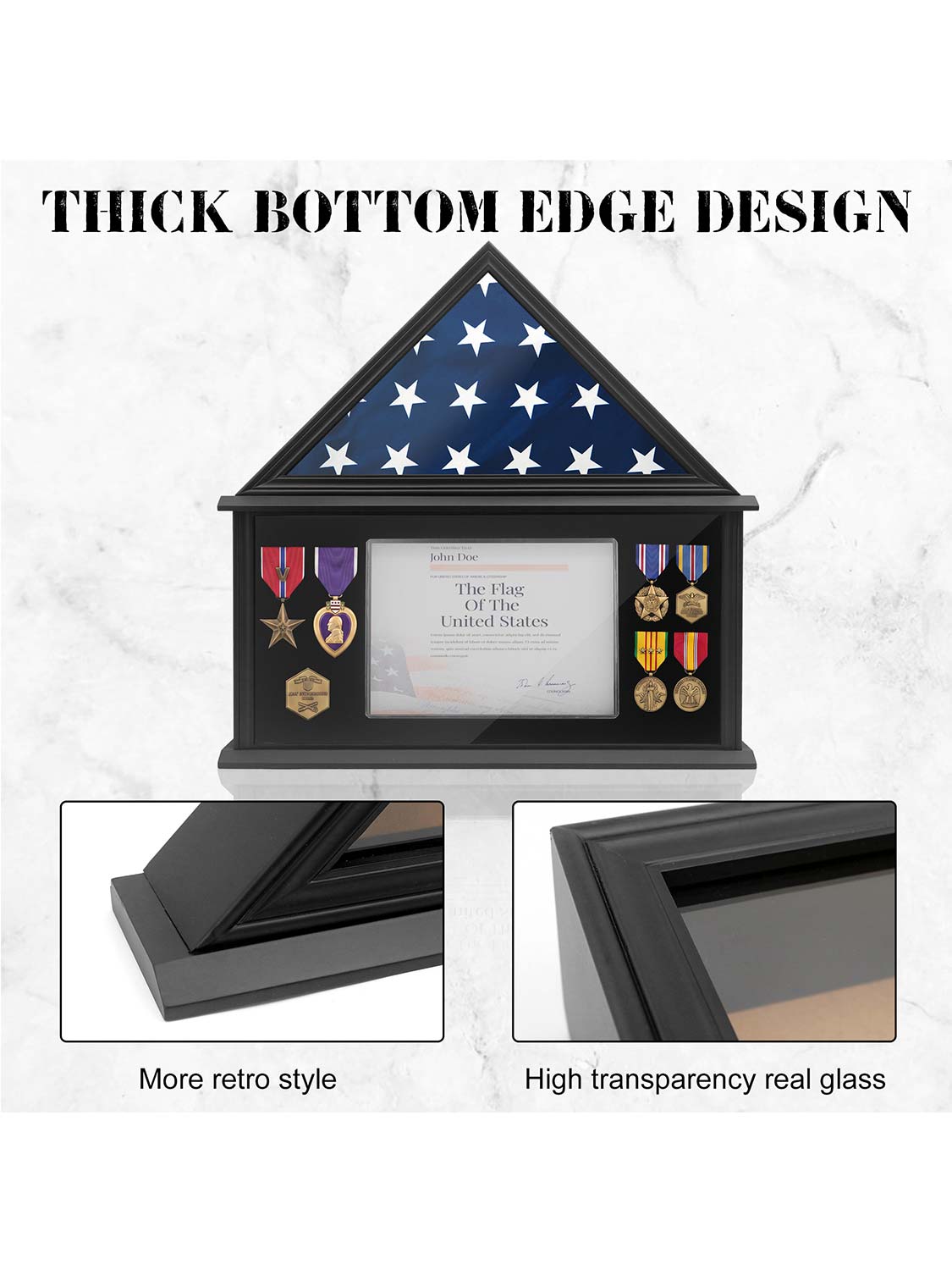 Solid Wood Burial Flag Shadow Box for 5*9.5 American Veteran Burial Flag with Certificate Holder - 3 Colors Available
