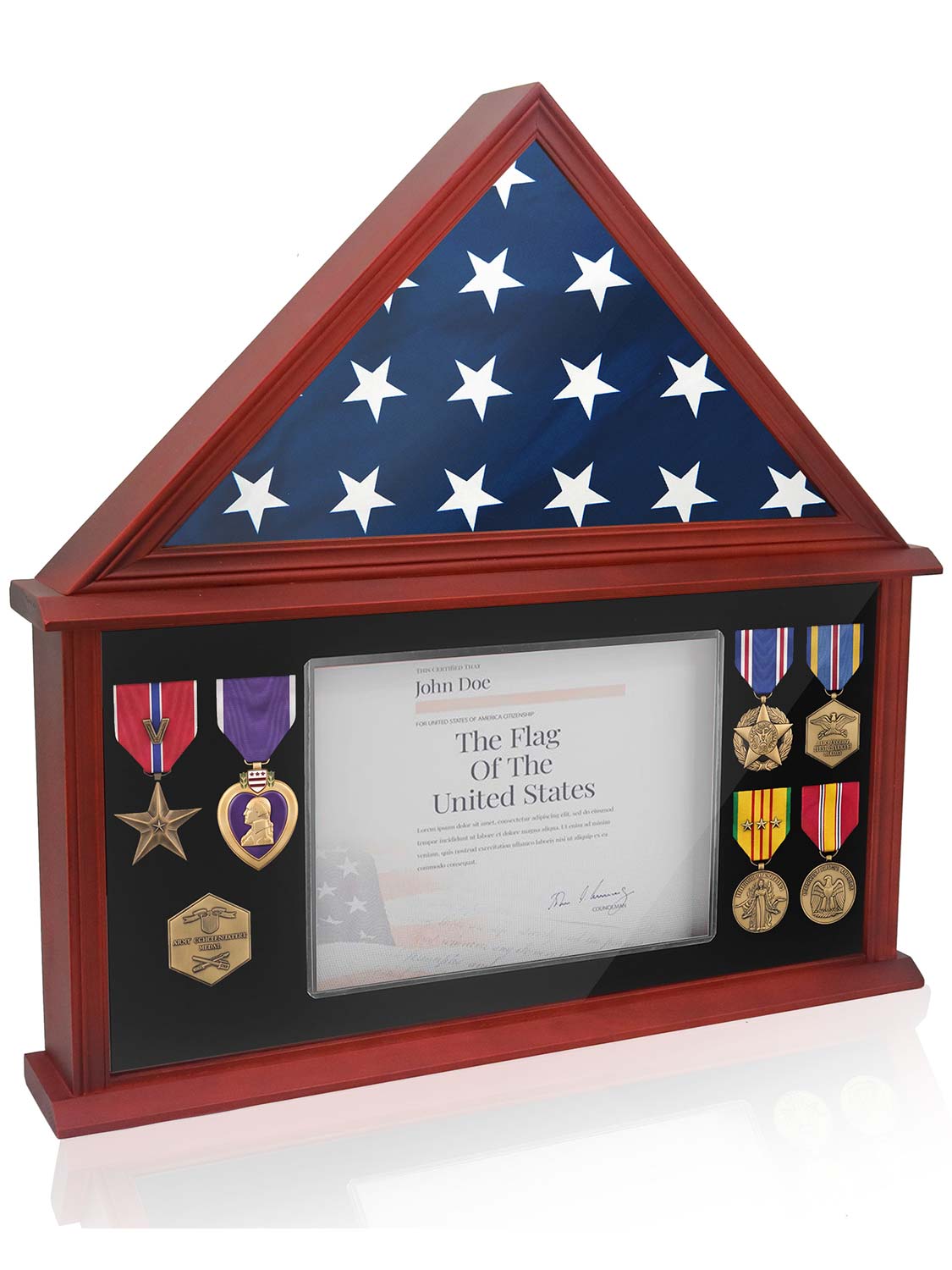 Solid Wood Burial Flag Shadow Box for 5*9.5 American Veteran Burial Flag with Certificate Holder - 3 Colors Available