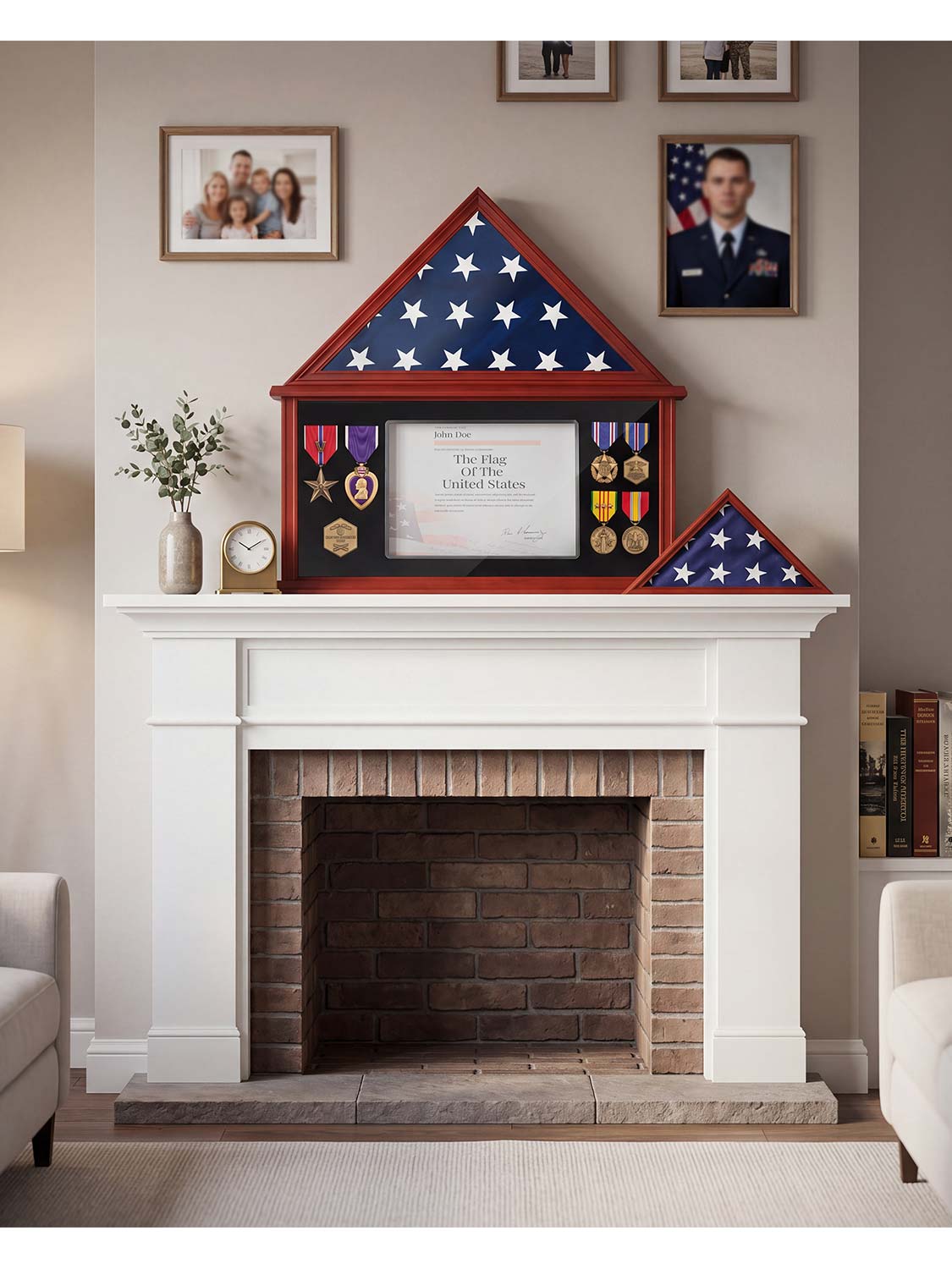 Solid Wood Burial Flag Shadow Box for 5*9.5 American Veteran Burial Flag with Certificate Holder - 3 Colors Available