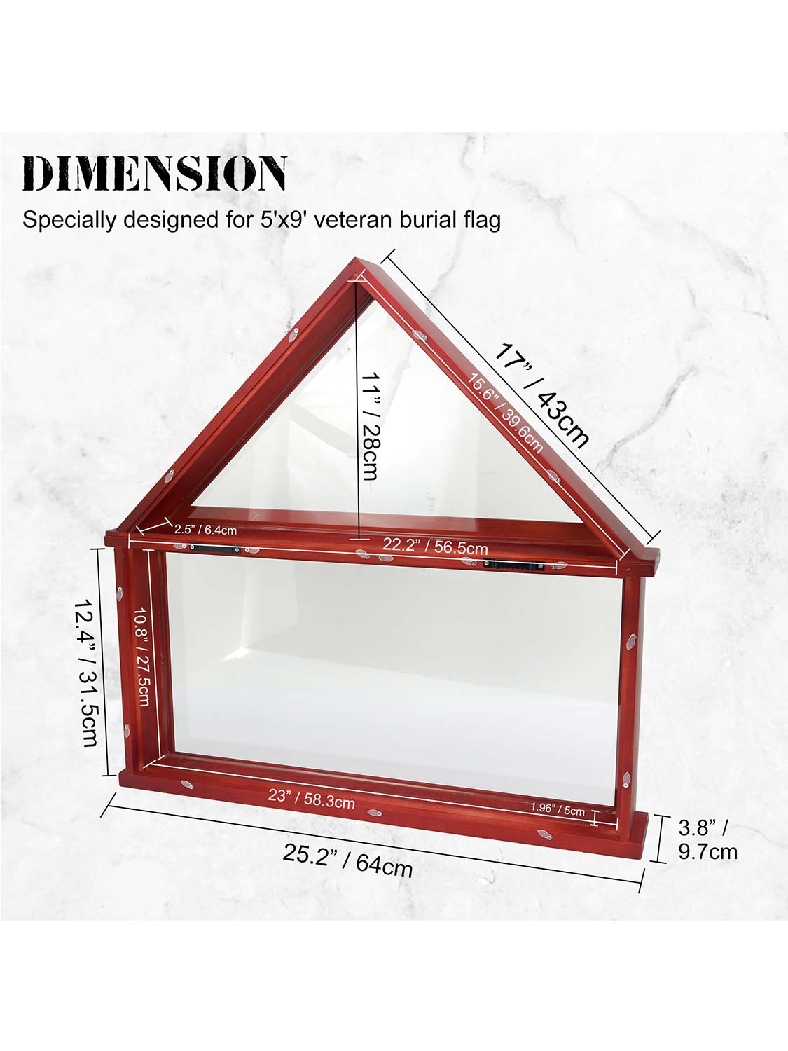 Solid Wood Burial Flag Shadow Box for 5*9.5 American Veteran Burial Flag with Certificate Holder - 3 Colors Available
