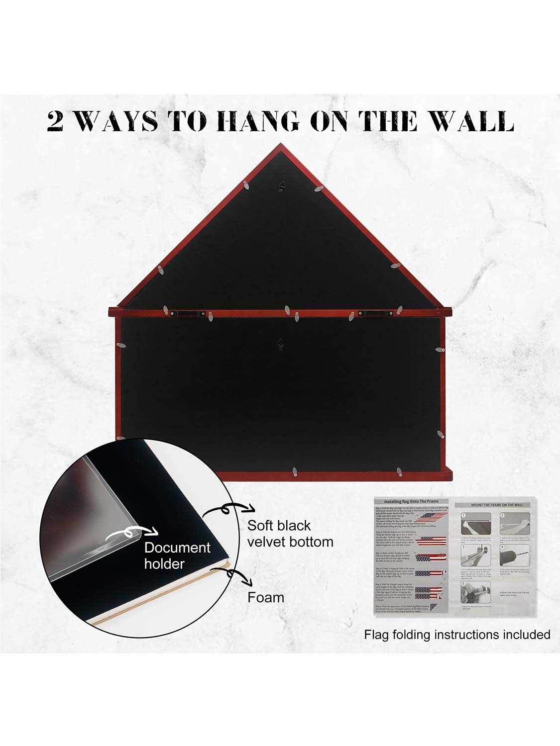 Solid Wood Burial Flag Shadow Box for 5*9.5 American Veteran Burial Flag with Certificate Holder - 3 Colors Available