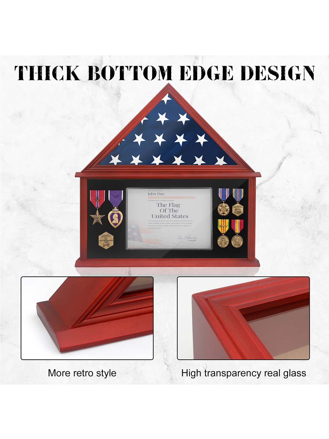Solid Wood Burial Flag Shadow Box for 5*9.5 American Veteran Burial Flag with Certificate Holder - 3 Colors Available