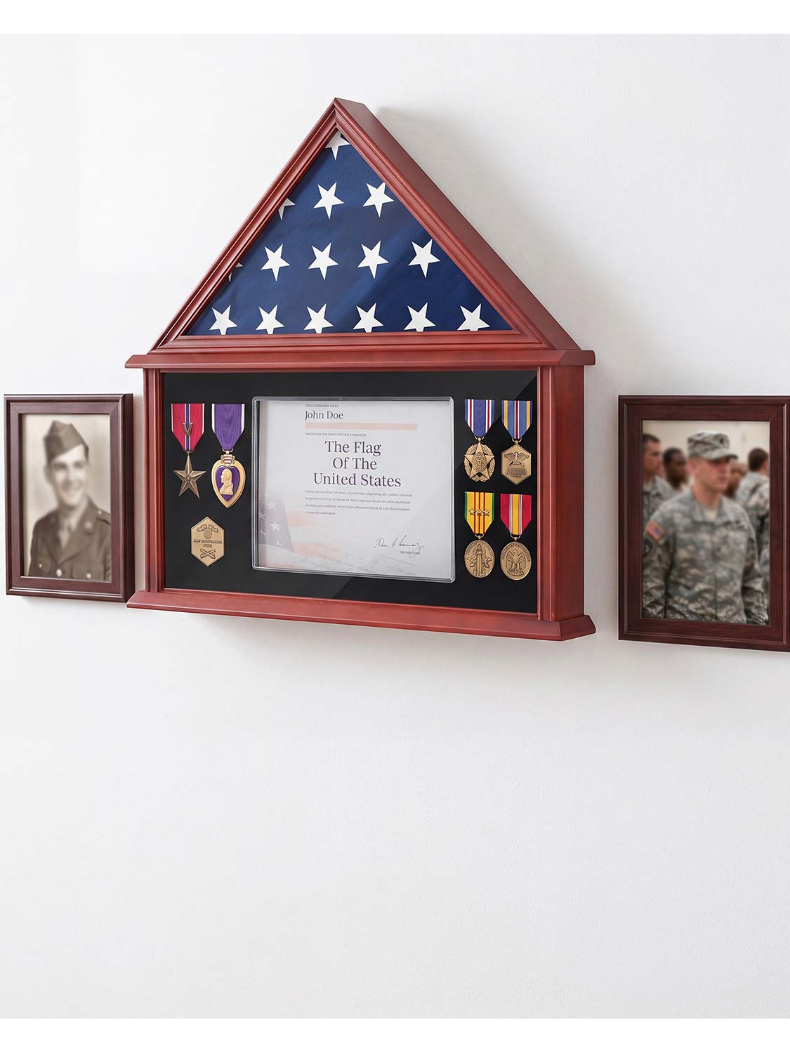 Solid Wood Burial Flag Shadow Box for 5*9.5 American Veteran Burial Flag with Certificate Holder - 3 Colors Available