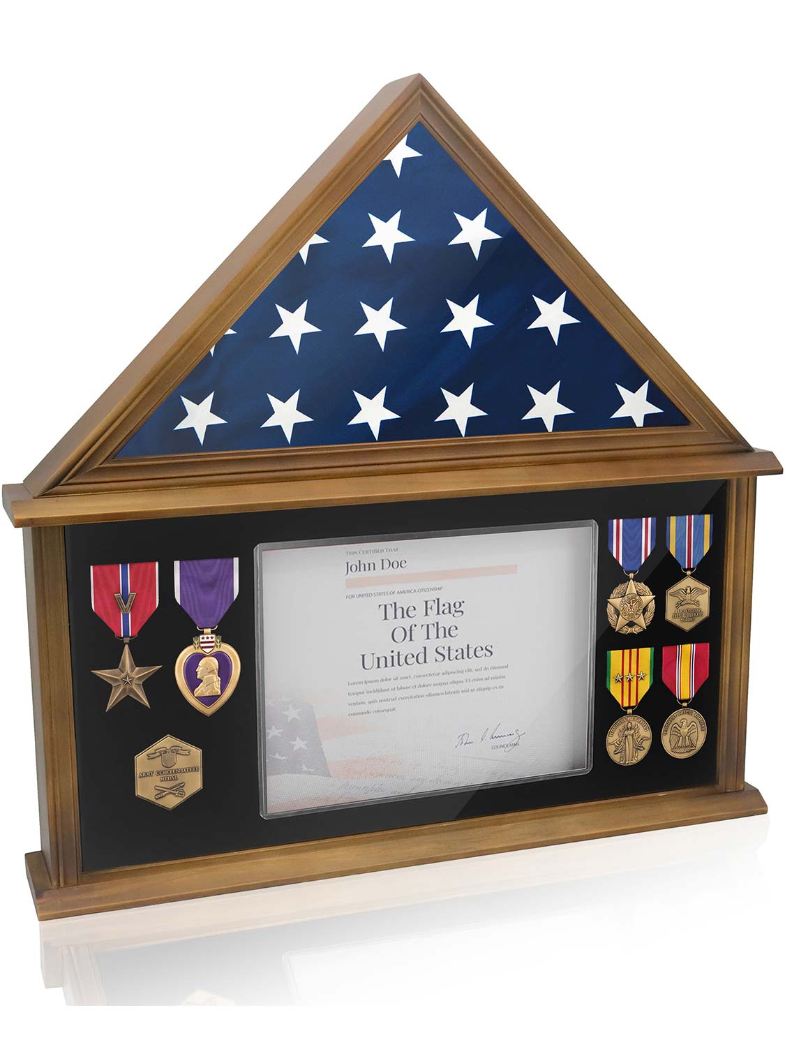 Solid Wood Burial Flag Shadow Box for 5*9.5 American Veteran Burial Flag with Certificate Holder - 3 Colors Available