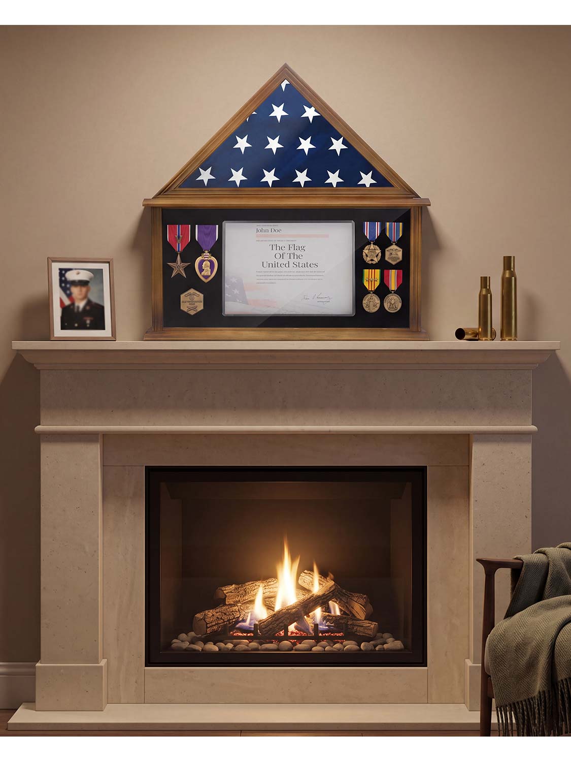Solid Wood Burial Flag Shadow Box for 5*9.5 American Veteran Burial Flag with Certificate Holder - 3 Colors Available