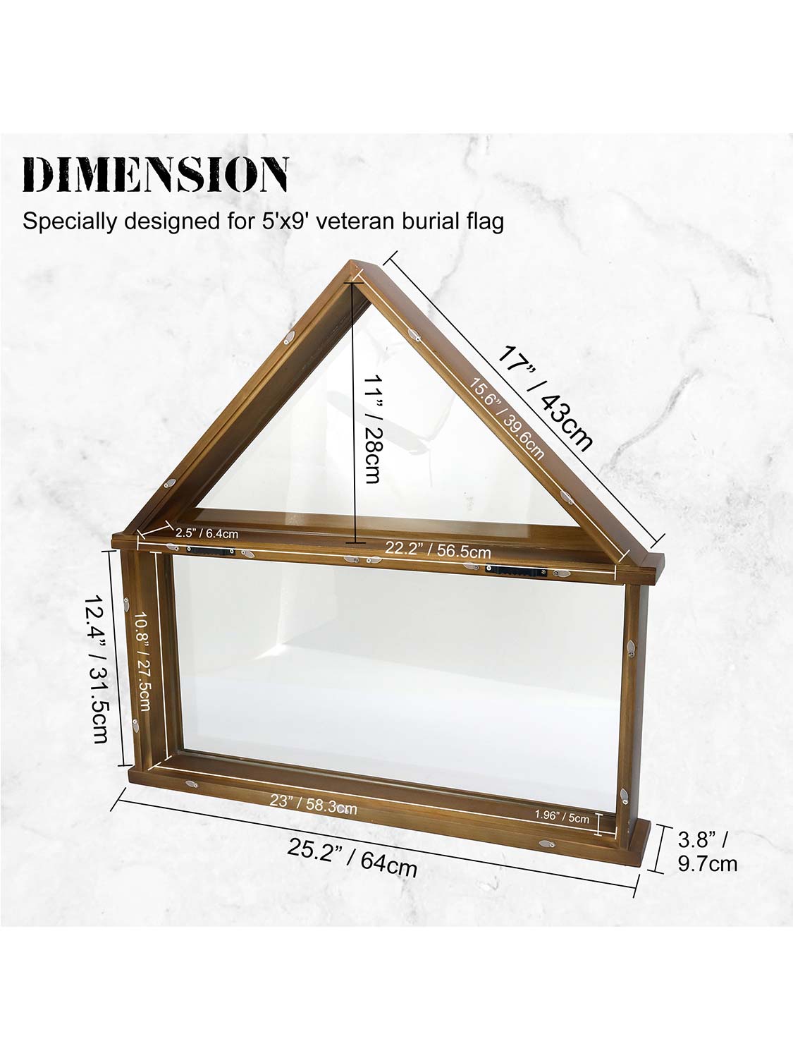 Solid Wood Burial Flag Shadow Box for 5*9.5 American Veteran Burial Flag with Certificate Holder - 3 Colors Available