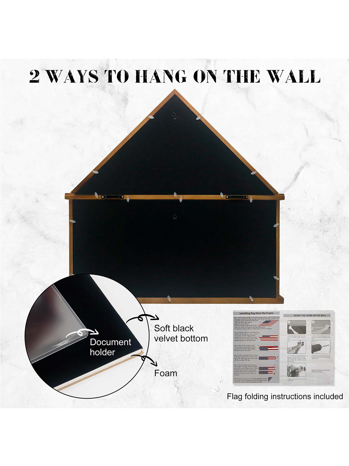 Solid Wood Burial Flag Shadow Box for 5*9.5 American Veteran Burial Flag with Certificate Holder - 3 Colors Available