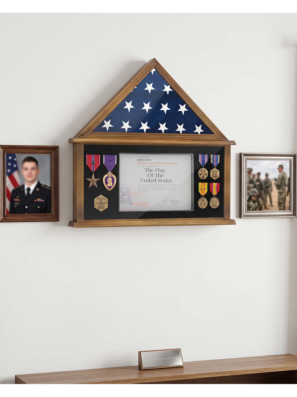 Solid Wood Burial Flag Shadow Box for 5*9.5 American Veteran Burial Flag with Certificate Holder - 3 Colors Available