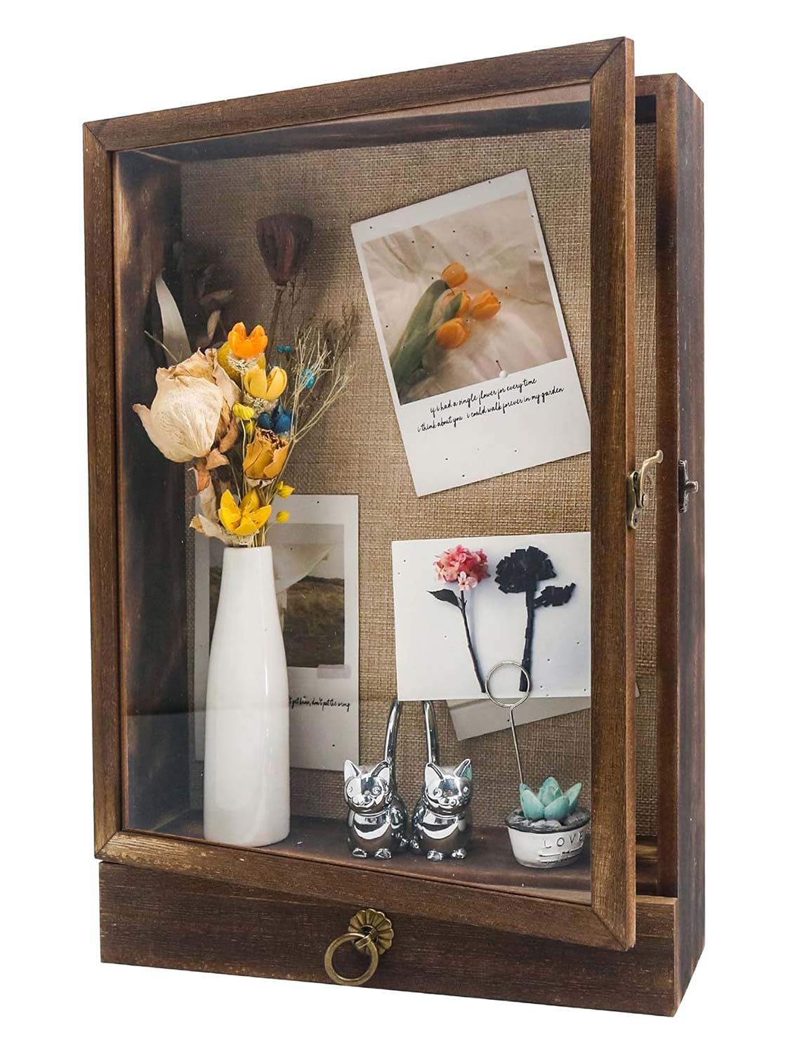 11*16 Carbonized Wooden Shadow Box Frame with Drawer and Soft Line Back - 3 Colors Available