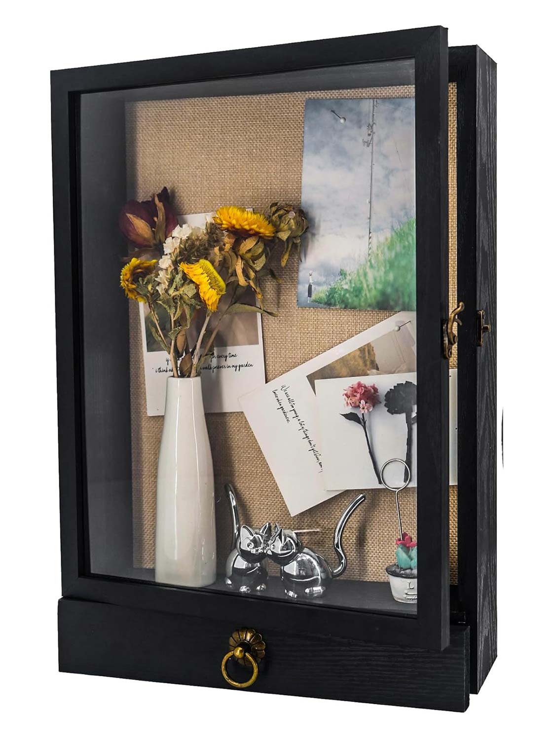 11*16 Carbonized Wooden Shadow Box Frame with Drawer and Soft Line Back - 3 Colors Available