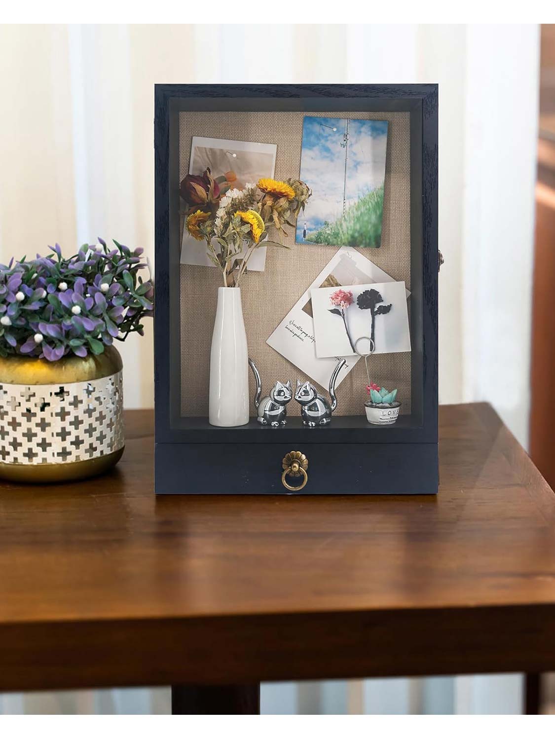 11*16 Carbonized Wooden Shadow Box Frame with Drawer and Soft Line Back - 3 Colors Available