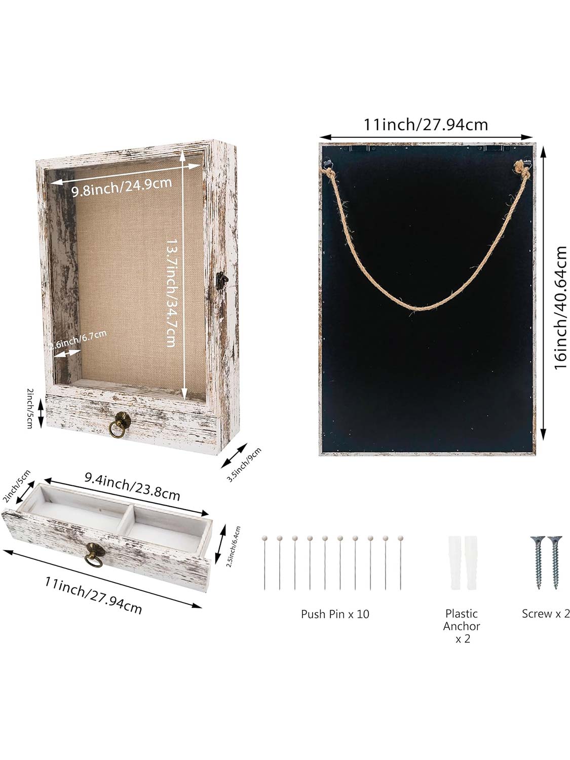 11*16 Carbonized Wooden Shadow Box Frame with Drawer and Soft Line Back - 3 Colors Available