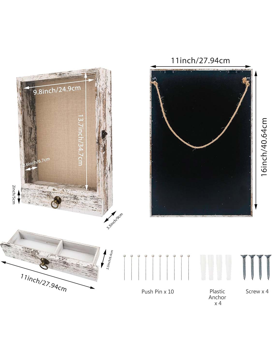 11*16 Carbonized Wooden Shadow Box Frame with Drawer and Soft Line Back - 3 Colors Available