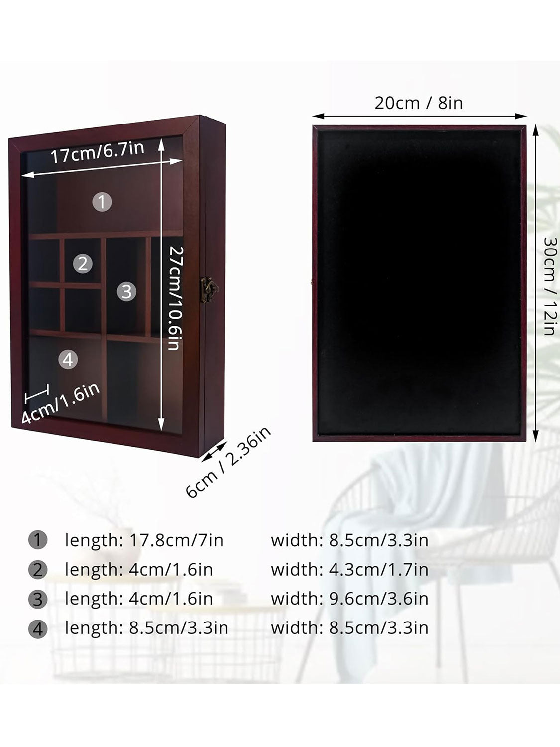 Rock Display Case-Crystal Collection Box with Shelves -Onyx Opal Crystal Stand Displayed in 9 Different Sizes of Grids-Gem Holder