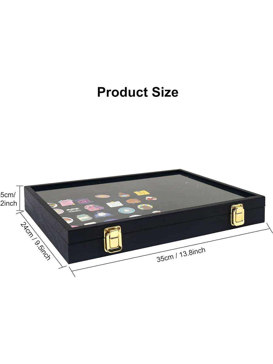 13.8*9.5 Black Wooden Velvet Padding Frame with Retractable Stand and Real Glass for Secure Pin Collection Display