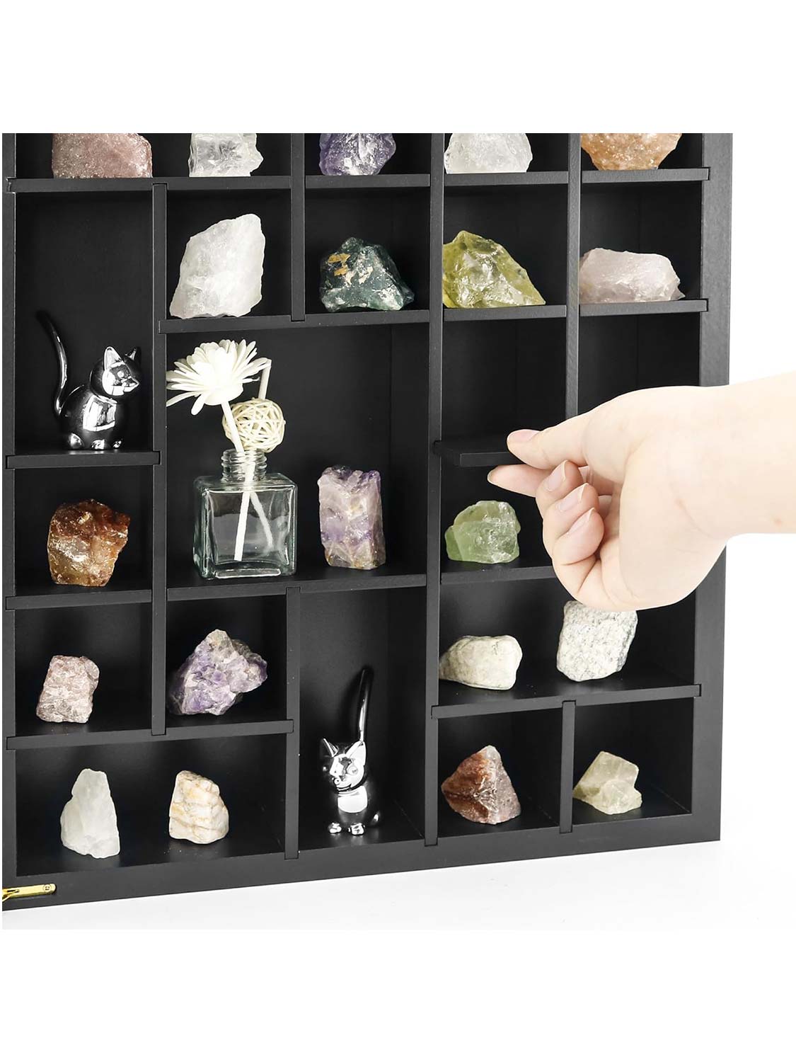 13.5*16 Black Adjustable Real Glass Lid Rock Collection Display Case with Gem Holder