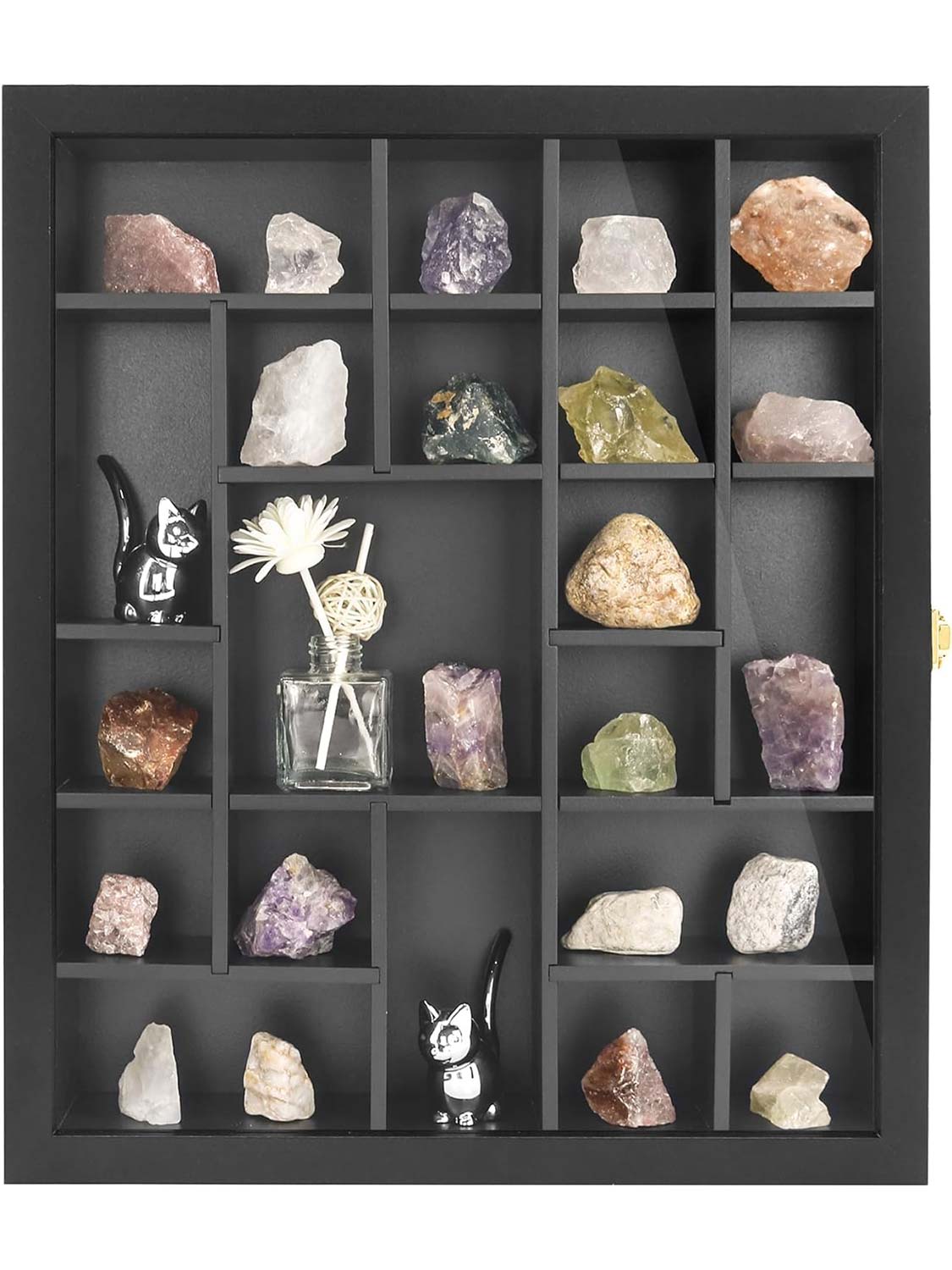 13.5*16 Black Adjustable Real Glass Lid Rock Collection Display Case with Gem Holder