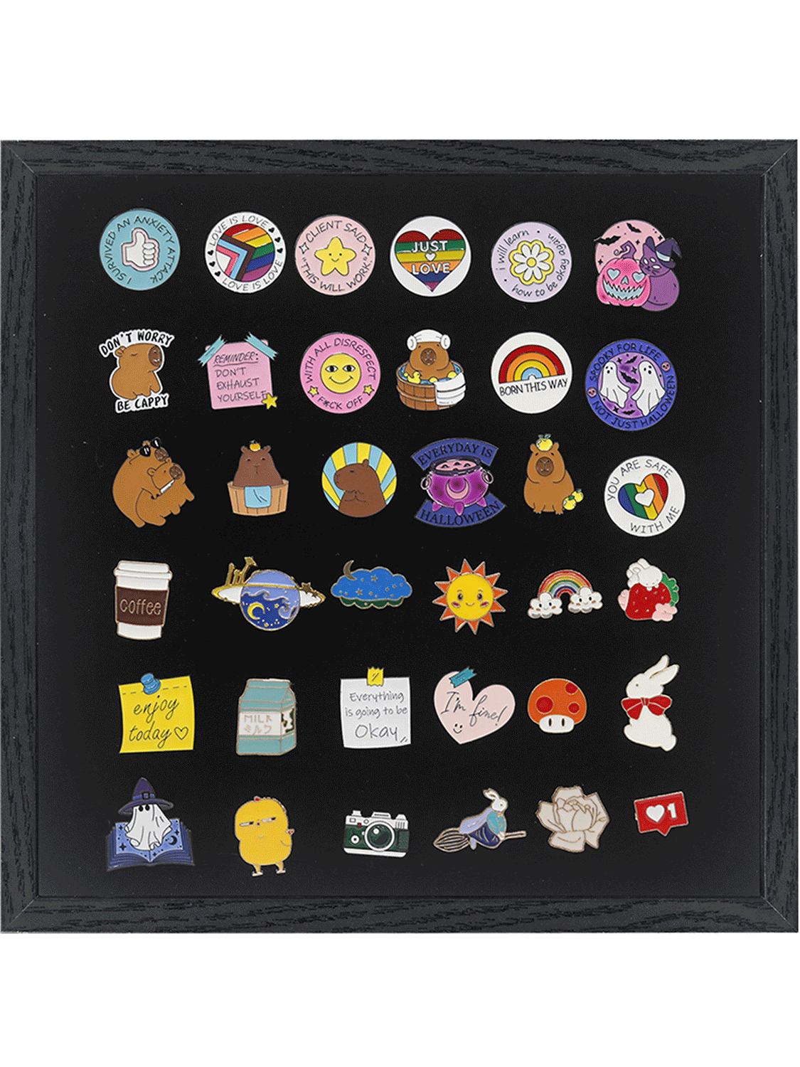 Black Enamel Pin Collection Display Case Frame with Real Glass - 3 Sizes Available