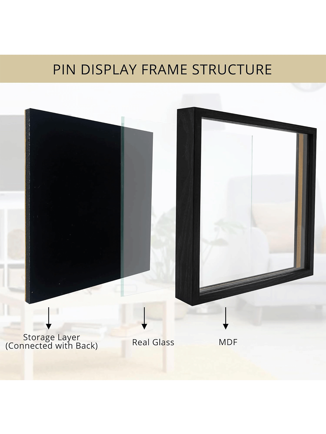 Black Enamel Pin Collection Display Case Frame with Real Glass - 3 Sizes Available