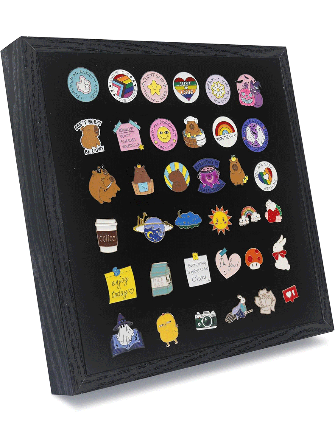 Black Enamel Pin Collection Display Case Frame with Real Glass - 3 Sizes Available