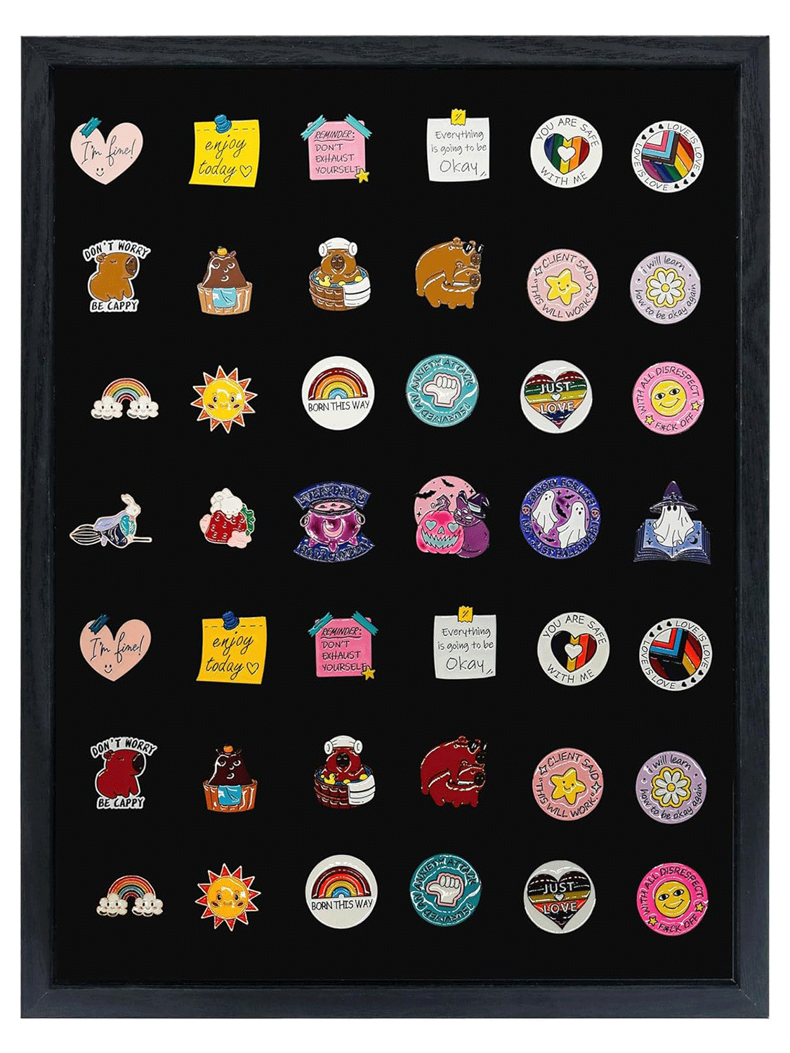 Black Enamel Pin Collection Display Case Frame with Real Glass - 3 Sizes Available