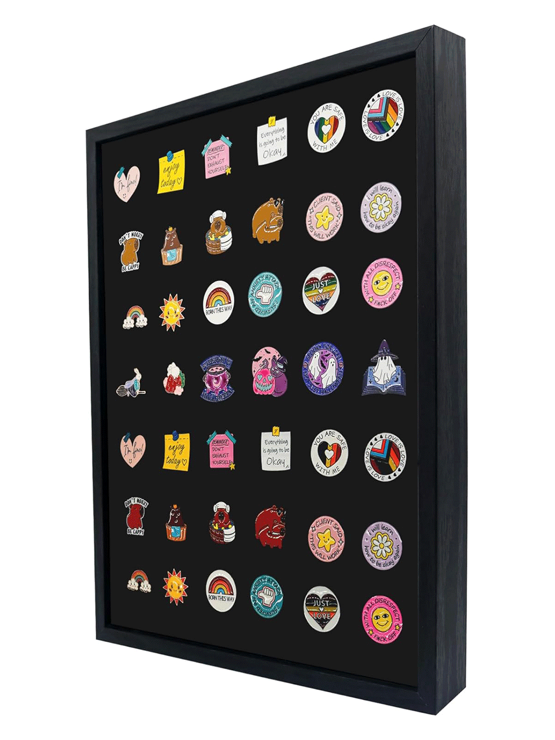 Black Enamel Pin Collection Display Case Frame with Real Glass - 3 Sizes Available