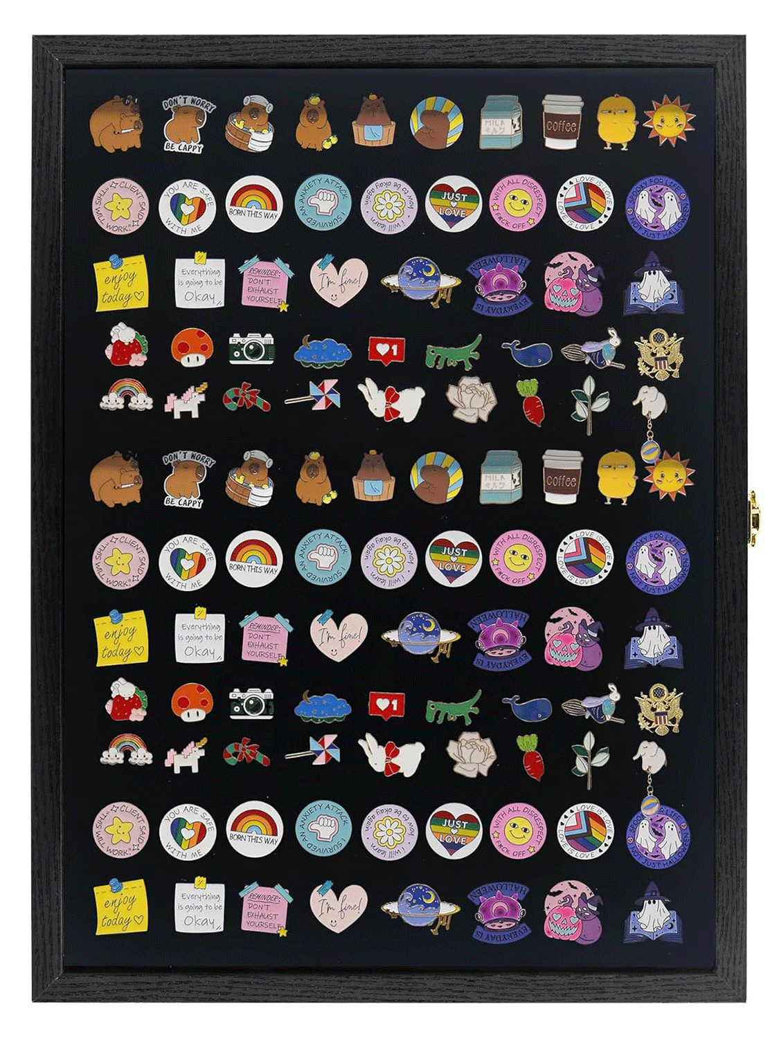 Black Enamel Pin Collection Display Case Frame with Real Glass - 3 Sizes Available