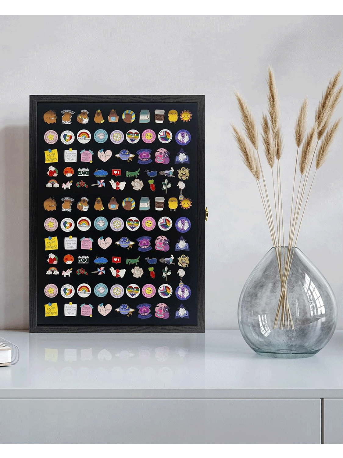Black Enamel Pin Collection Display Case Frame with Real Glass - 3 Sizes Available