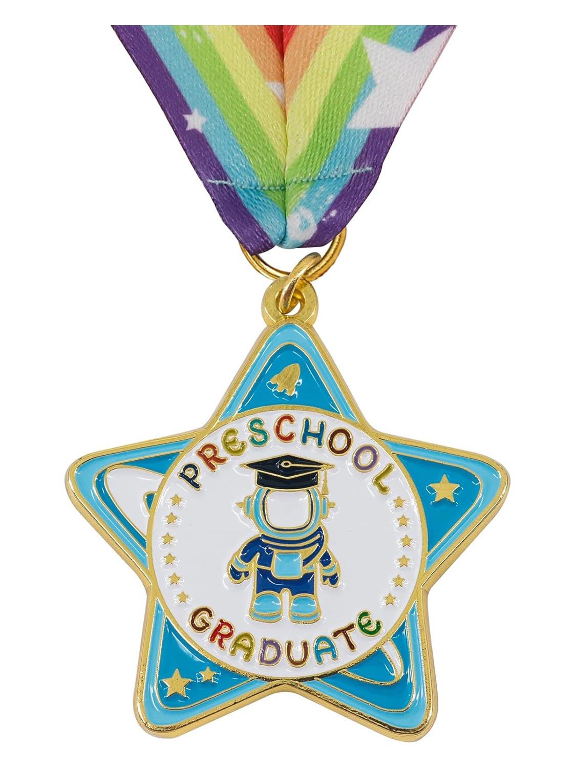 Preschool Graduation Medal with Rainbow Neck Ribbon