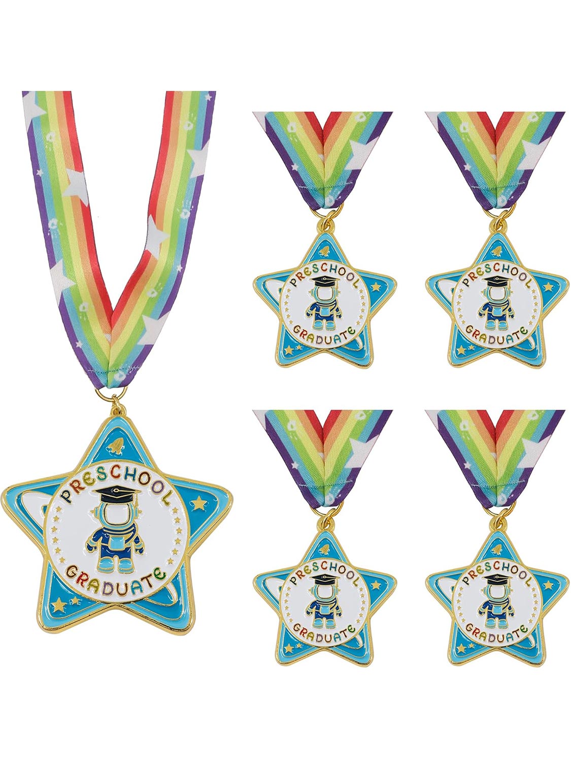 Preschool Graduation Medal with Rainbow Neck Ribbon