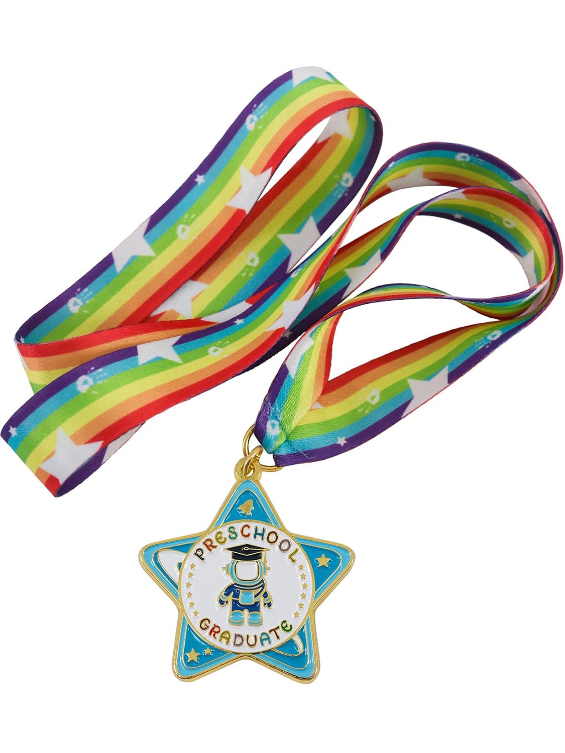 Preschool Graduation Medal with Rainbow Neck Ribbon