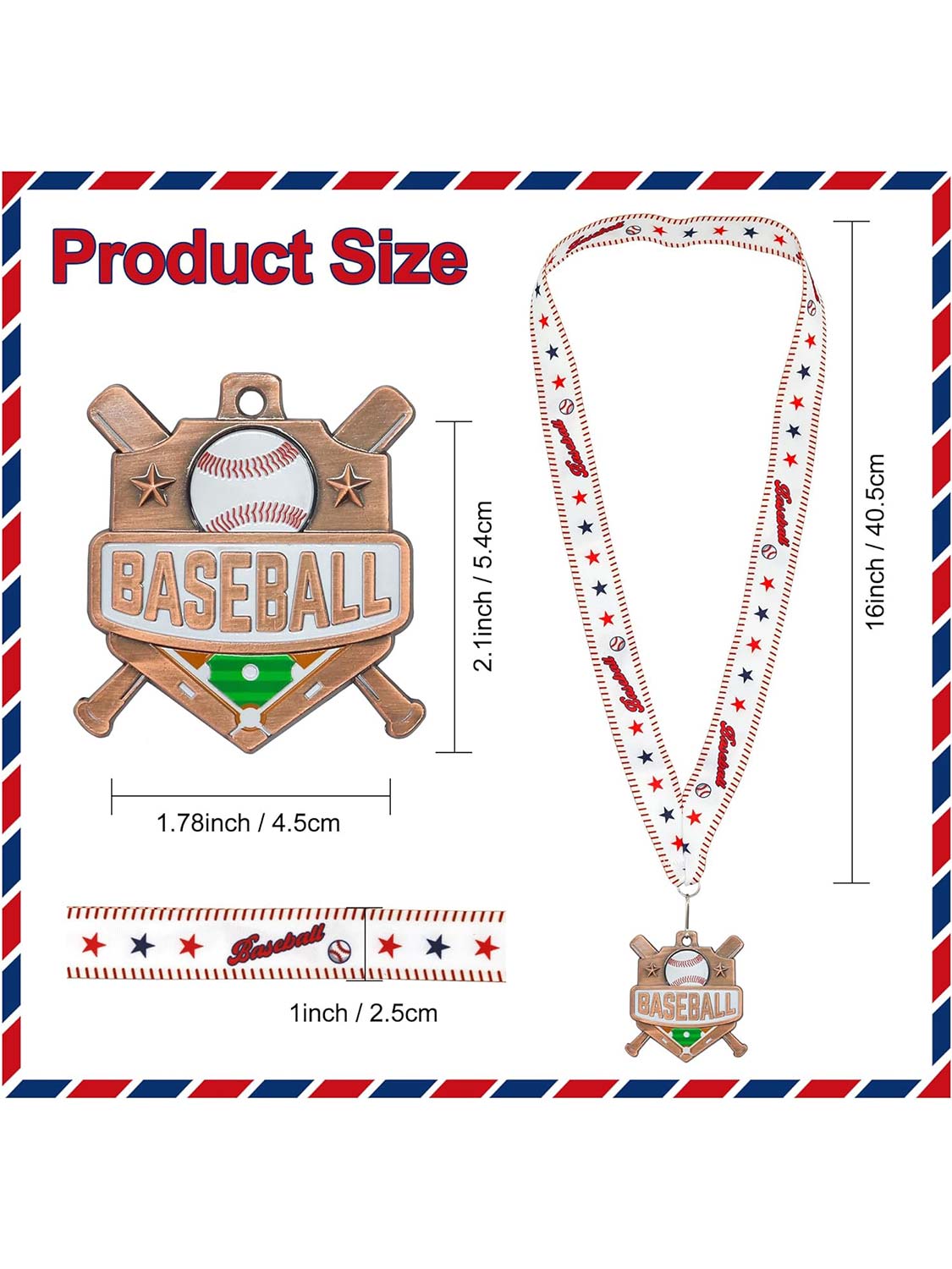 2.5 Inches Baseball Award Medals with Neck Ribbons
