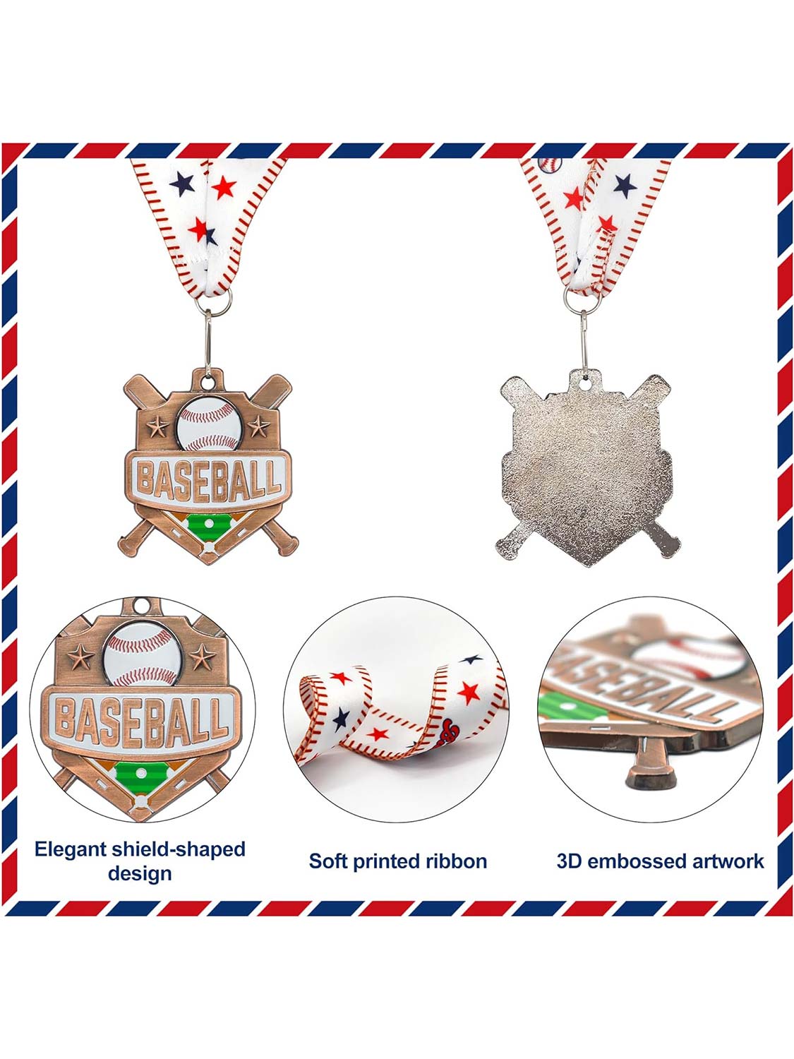 2.5 Inches Baseball Award Medals with Neck Ribbons